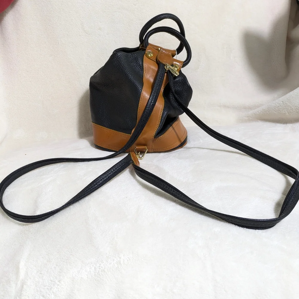 Valentina Convertible Black‎ Brown Leather Shoulder Crossbody Sling Backpack